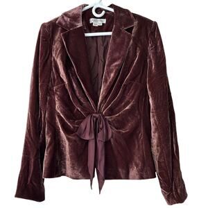 Kay Unger Velvet Jacket in Rich Burgundy with Satin Ribbon -size 10